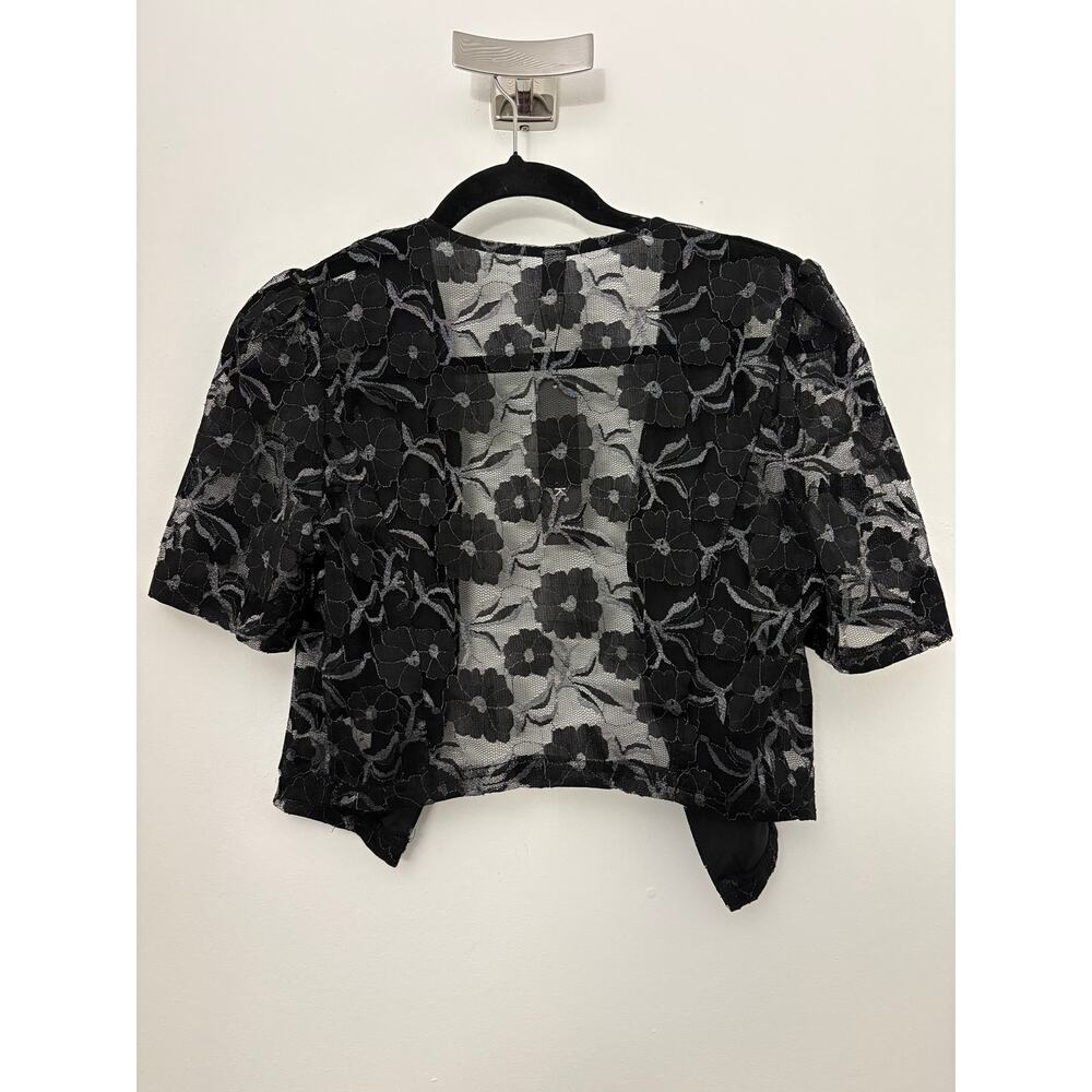 Allegra K Black Floral Lace Sheer Cropped Bolero Shrug Jacket Size S NWT